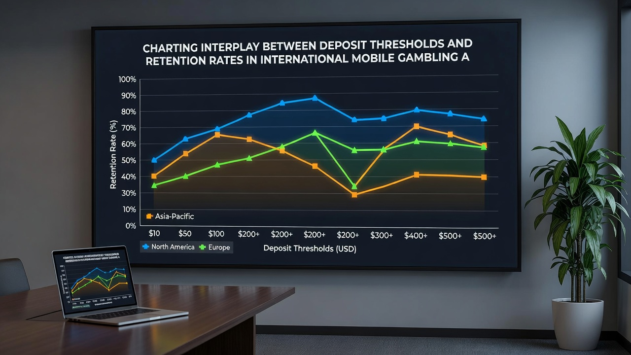 Line chart comparing retention rates before and after deposit threshold adjustments in selected international mobile gambling applications